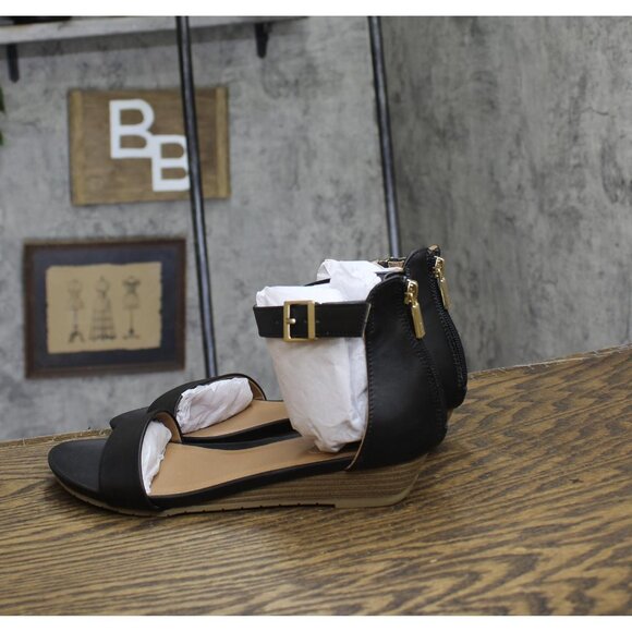 NWT Kenneth Cole Womens Great Viber Faux Leather Wedge Wedge Sandals Black 8M - Picture 7 of 12